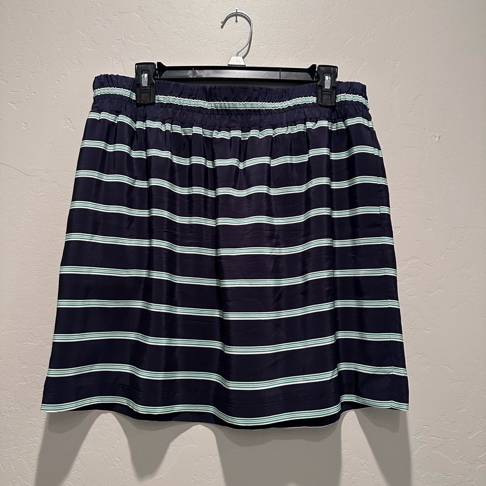 Club Monaco Navy Blue Green White Striped Tonni Skirt Size‎ Large Silk